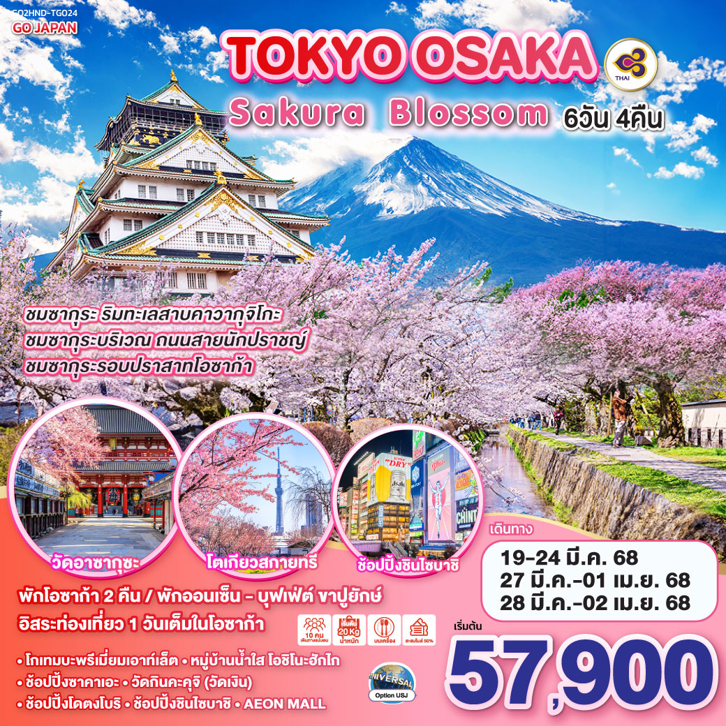 ทัวร์ญี่ปุ่น TOKYO OSAKA SAKURA BLOSSOM 6วัน 4คืน  (TG)